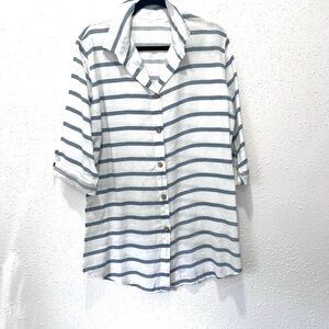 Italian 100% linen Striped Button-Up Shirt dress small